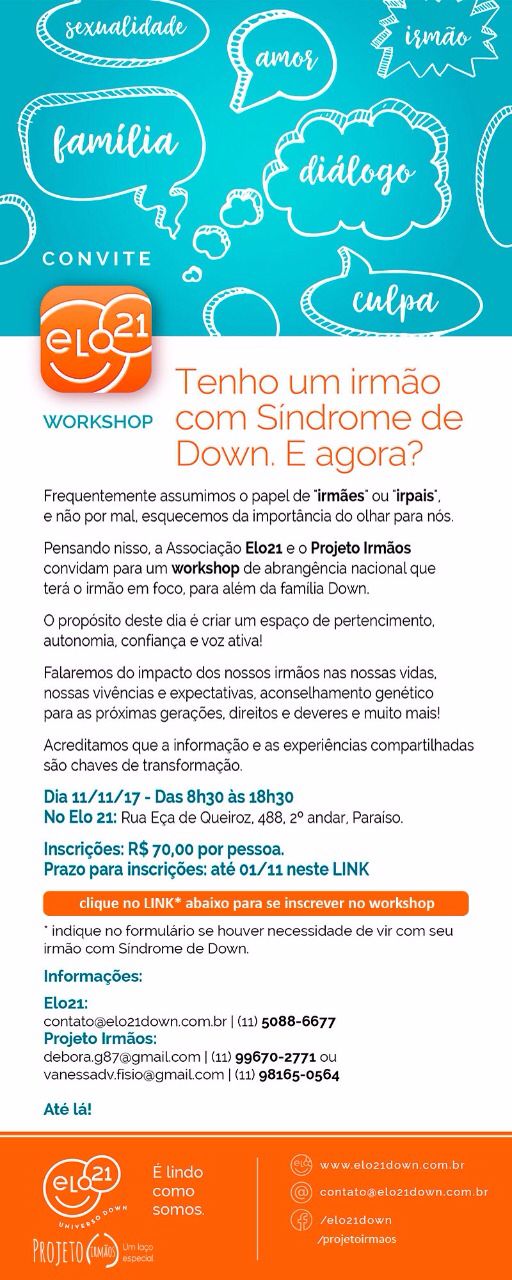 11/11 – Workshop – Tenho um irmão com Síndrome de Down. E agora?